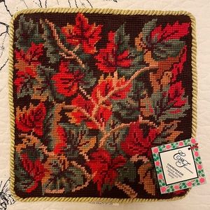 Vintage Autumn Leaves Handmade Needlepoint Pillow Cover NWT